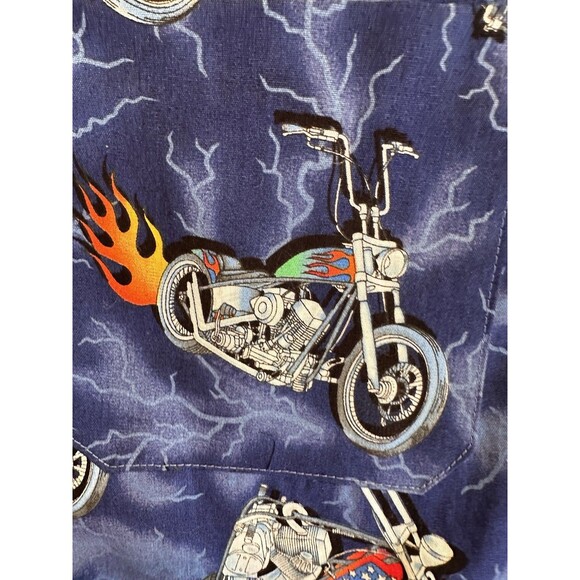 Hawaiian Shirt Motorcycle Pattern HiP Hop  traveling Motto fire up Mens  XL Blue - Picture 4 of 9